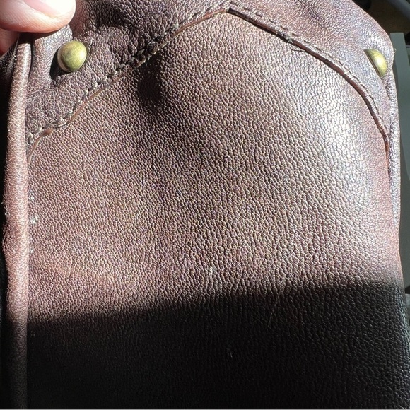Brown Leather Crossbody/handheld bag with gold studs. Perfect size! 7-1/2Hx10W - Picture 4 of 10